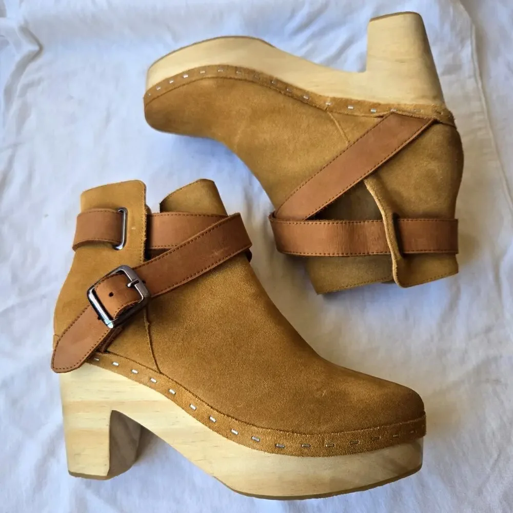 Free People Bungalow Women's Suede Clog Boots Tan Size 38/US 7.5